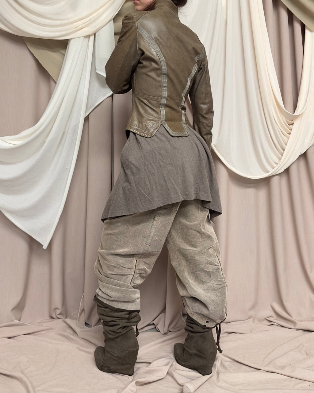 KHAKI LEATHER MOTO JACKET by Diesel
