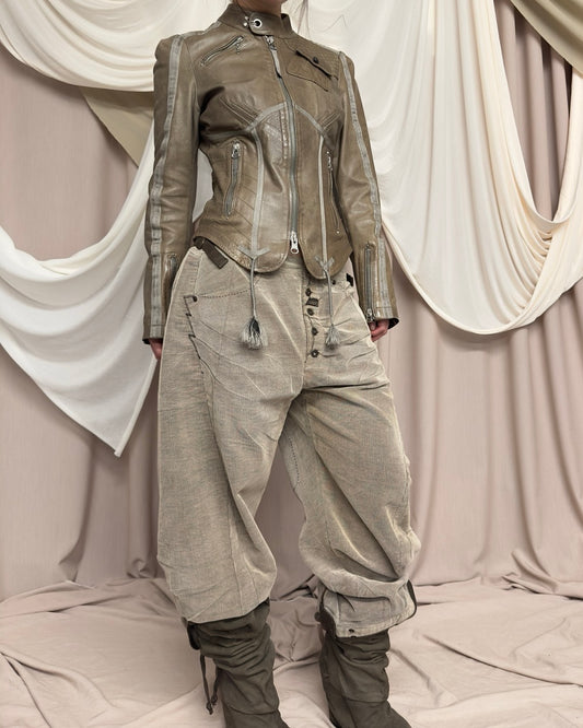 KHAKI LEATHER MOTO JACKET by Diesel