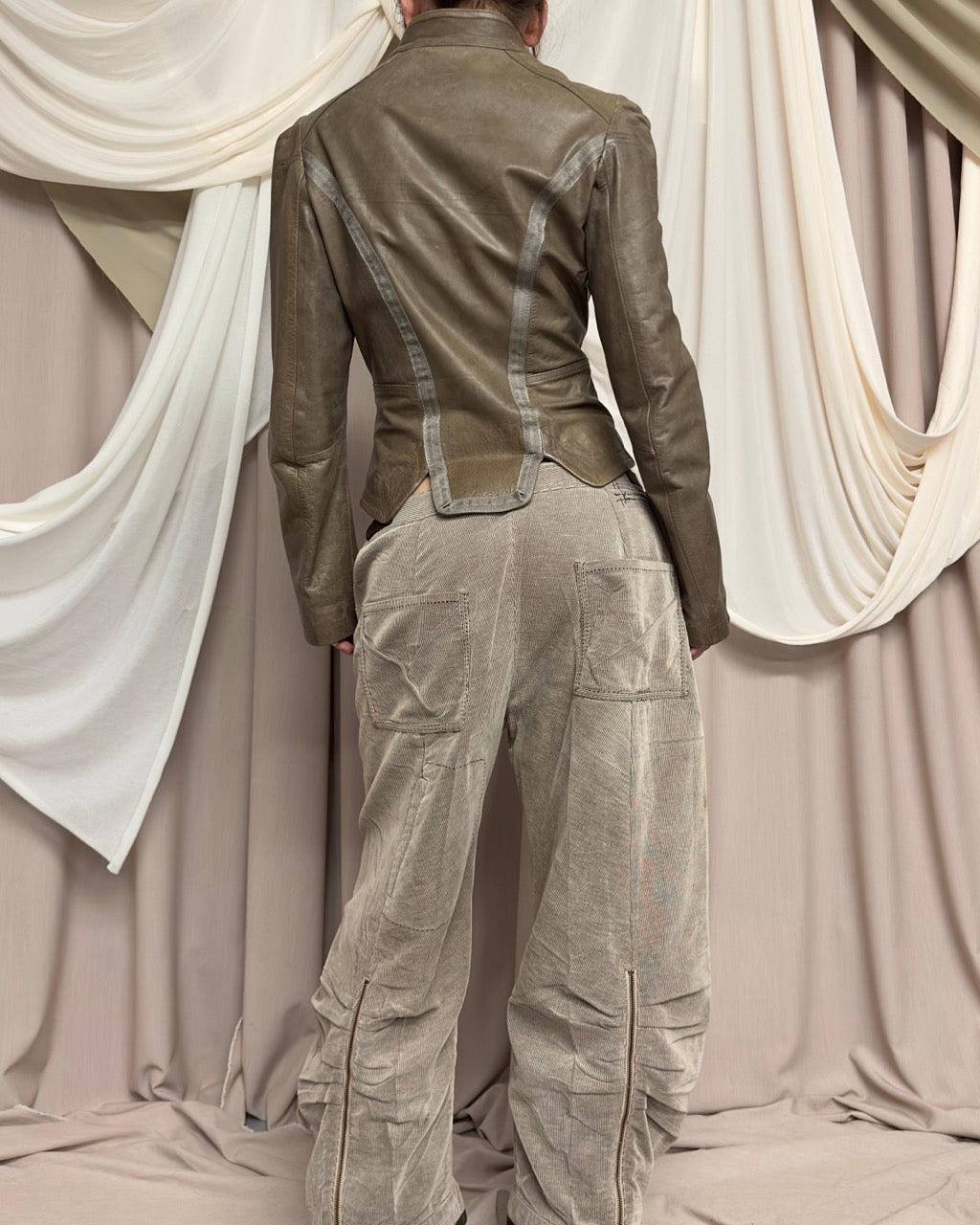 KHAKI LEATHER MOTO JACKET by Diesel