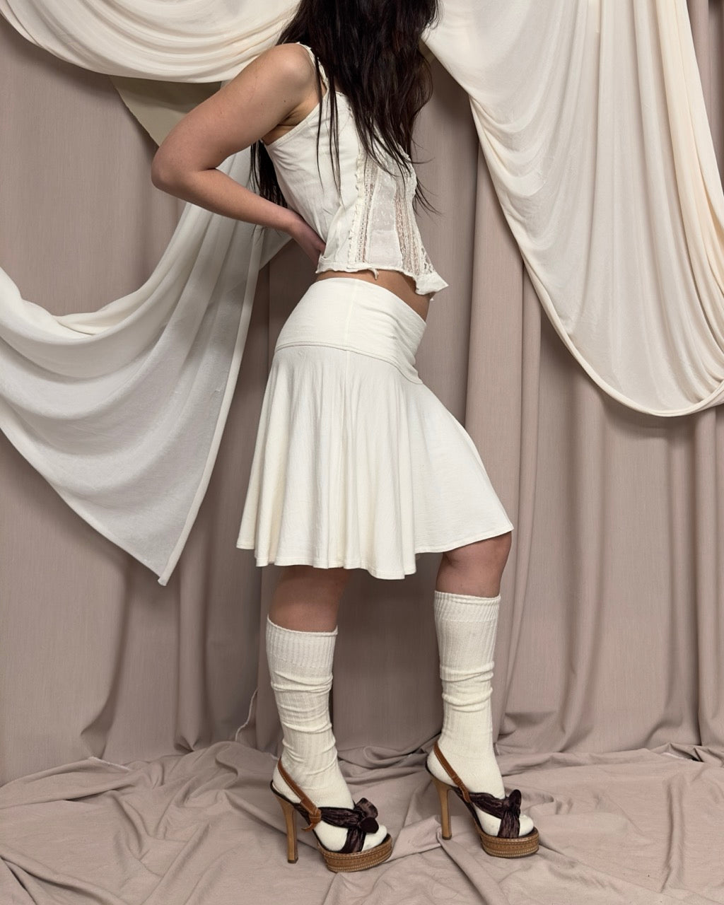 CREAM FINE KNIT JERSEY SKIRT by Plein Sud