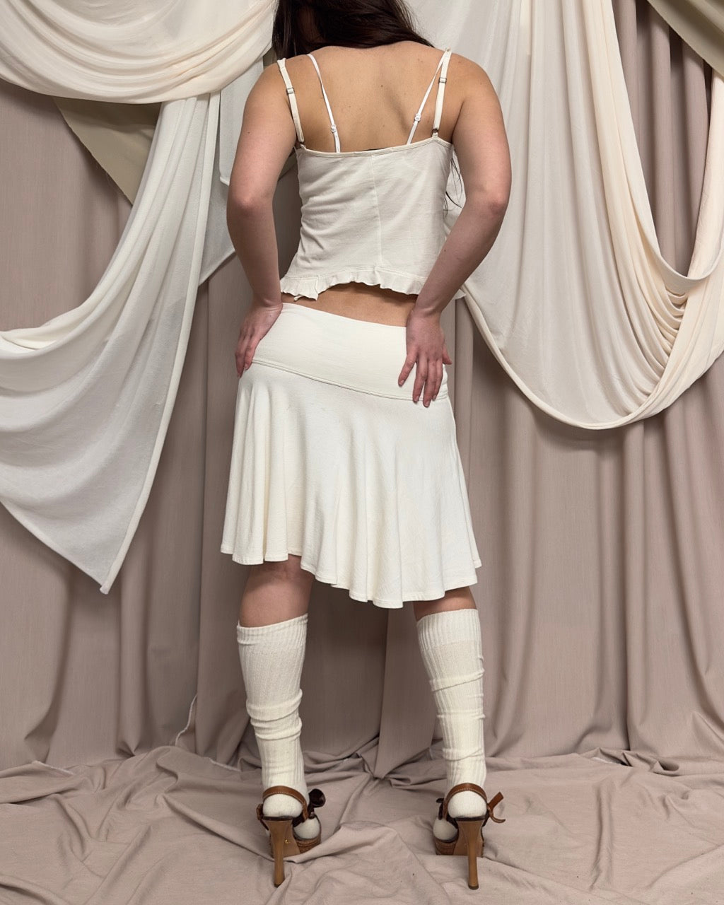 CREAM FINE KNIT JERSEY SKIRT by Plein Sud