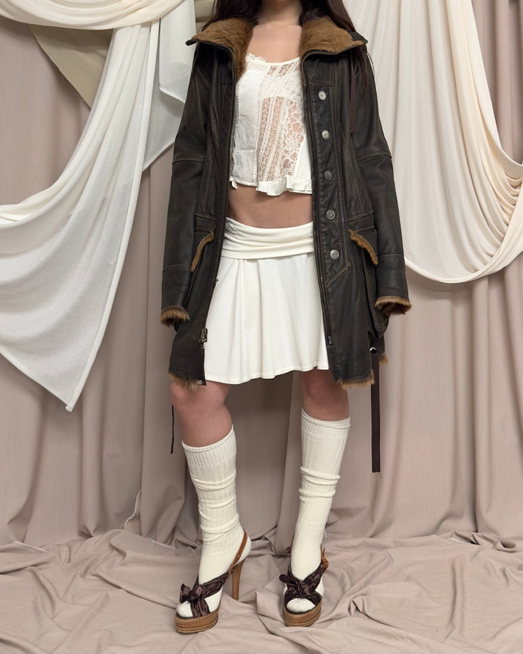 BROWN GOATSKIN LEATHER COAT by Marithé + François Girbaud