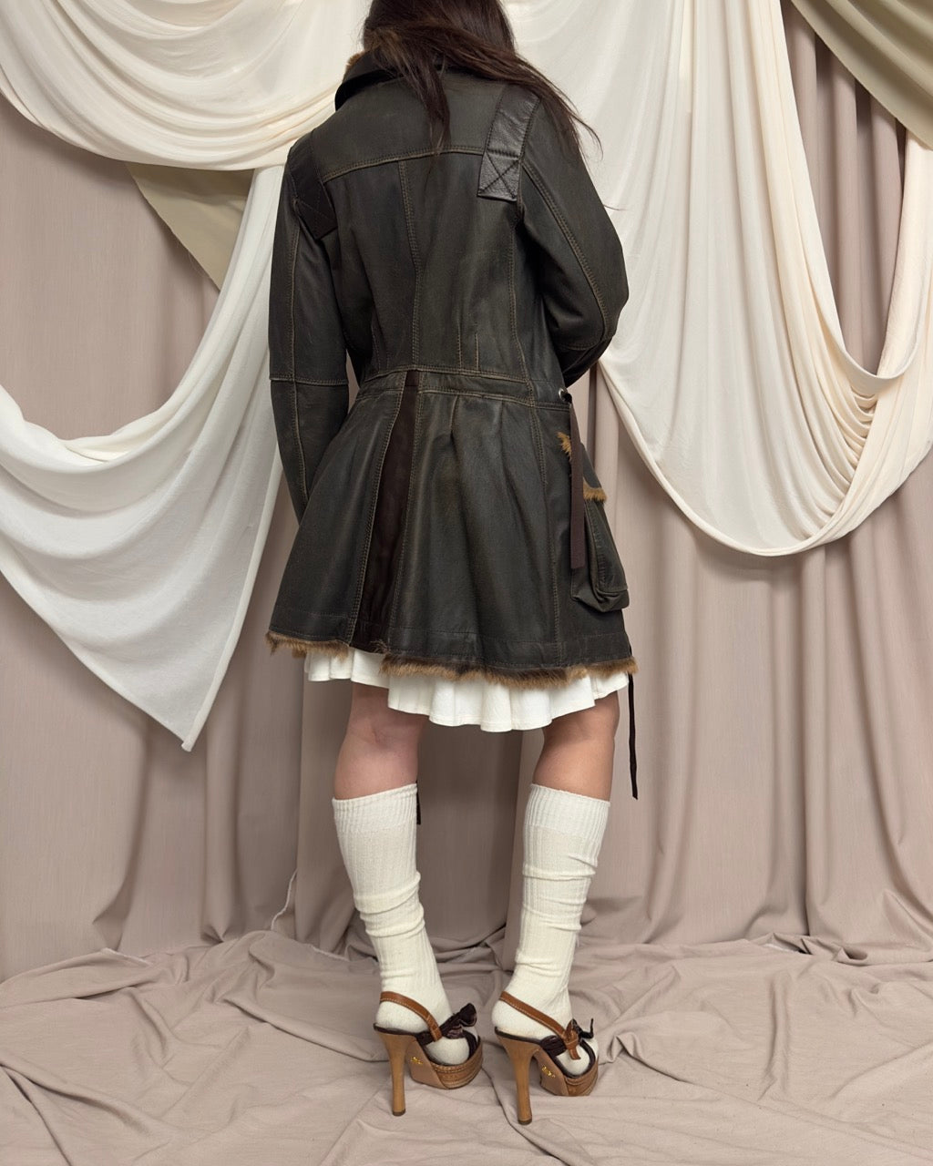 BROWN GOATSKIN LEATHER COAT by Marithé + François Girbaud