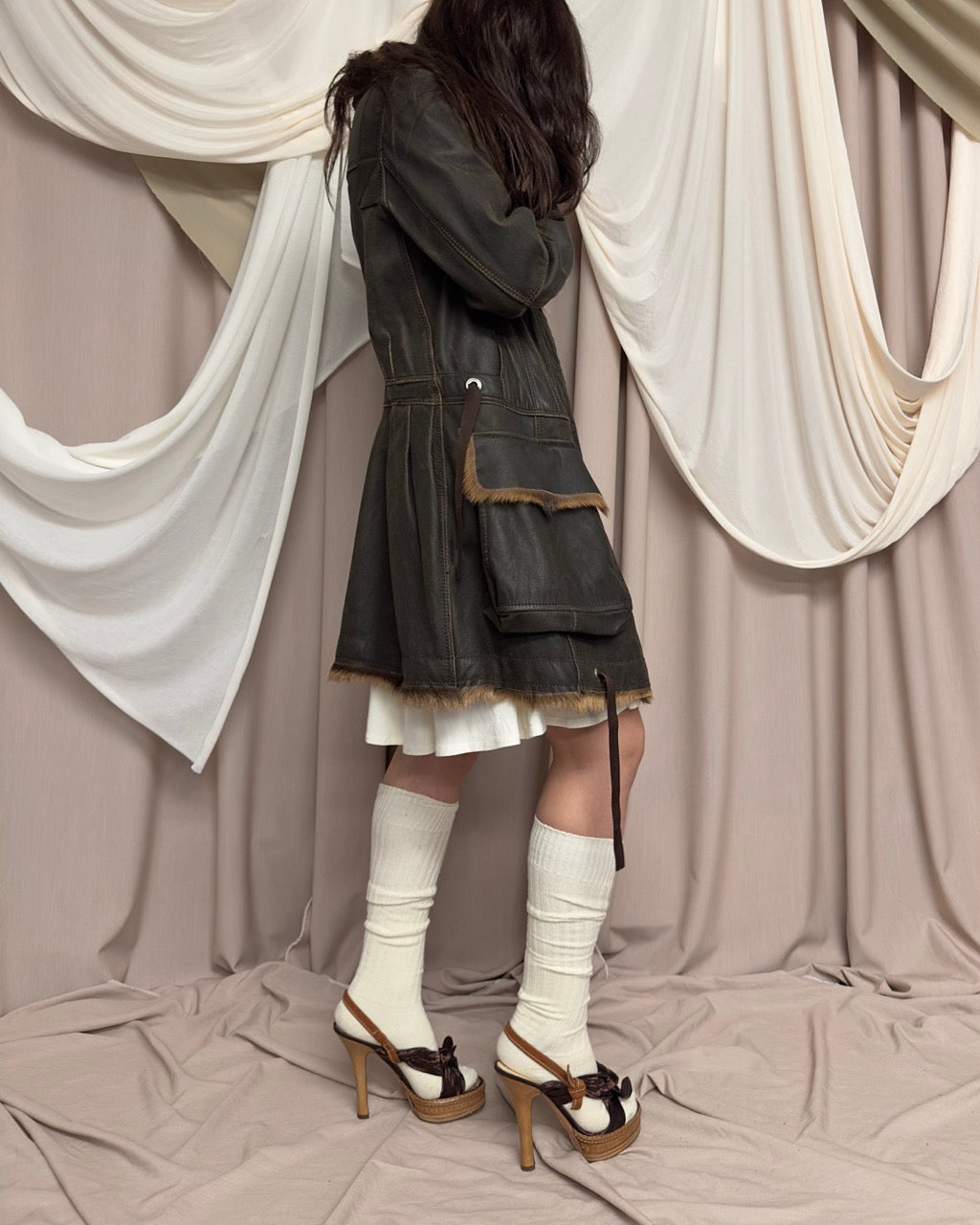 BROWN GOATSKIN LEATHER COAT by Marithé + François Girbaud
