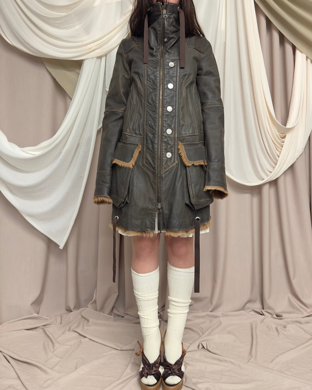 BROWN GOATSKIN LEATHER COAT by Marithé + François Girbaud