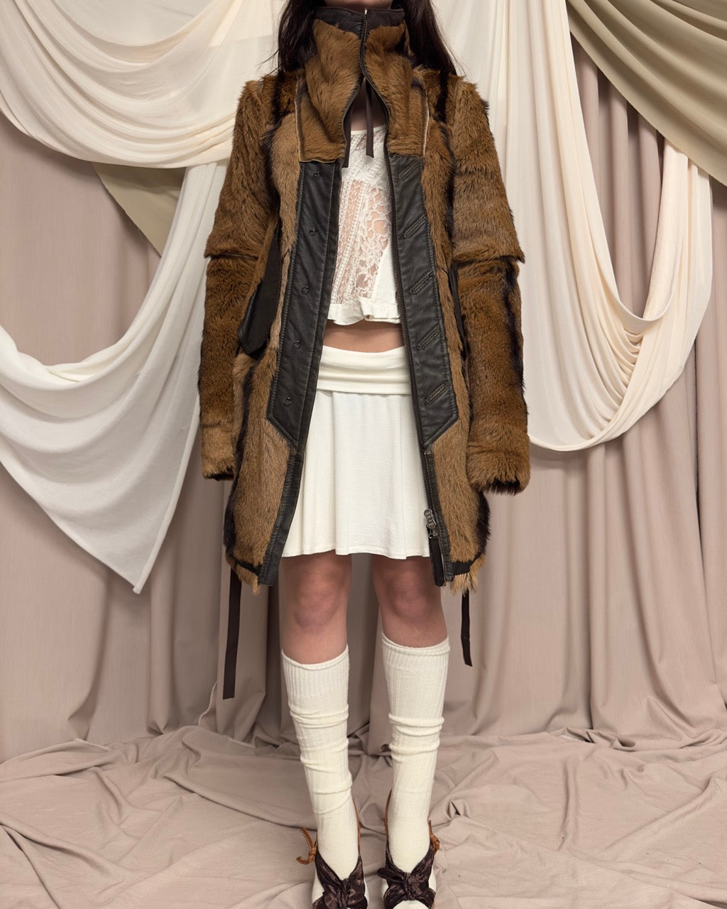 BROWN GOATSKIN LEATHER COAT by Marithé + François Girbaud