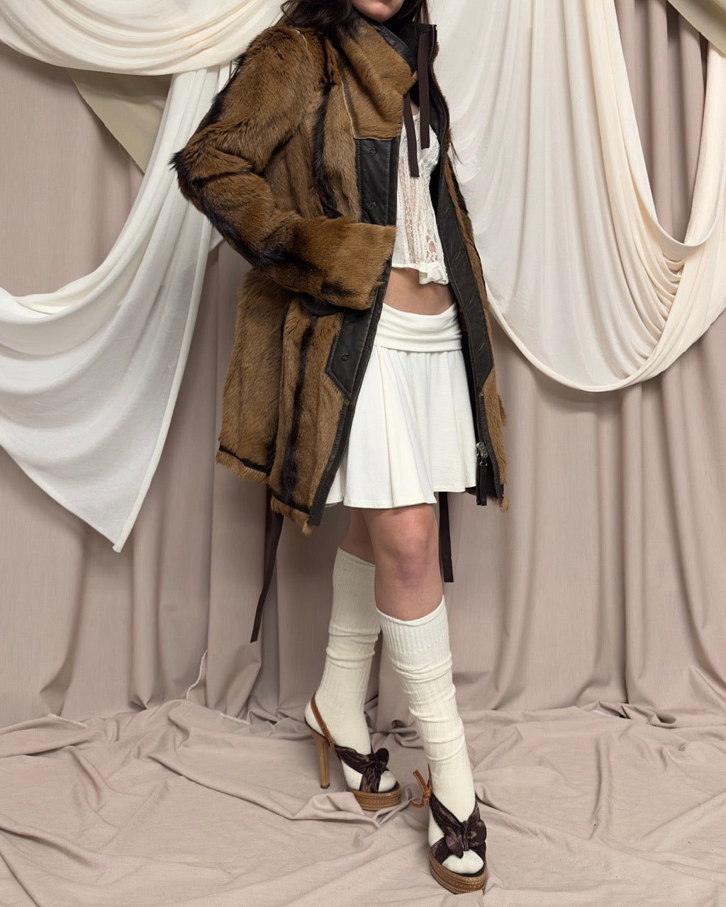 BROWN GOATSKIN LEATHER COAT by Marithé + François Girbaud