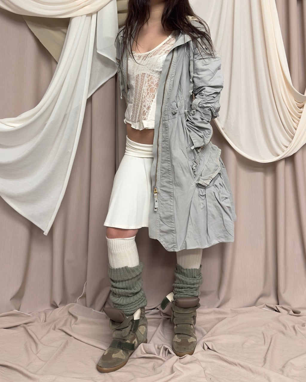 GREY HOODED COMBAT COAT by Marithé + François Girbaud