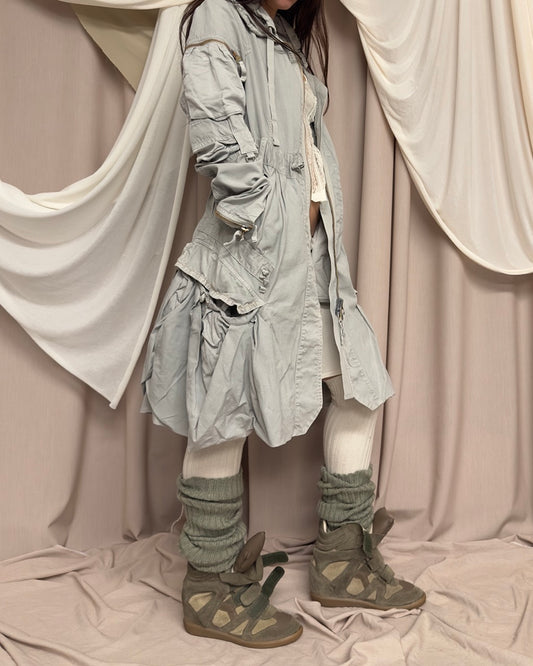 GREY HOODED COMBAT COAT by Marithé + François Girbaud