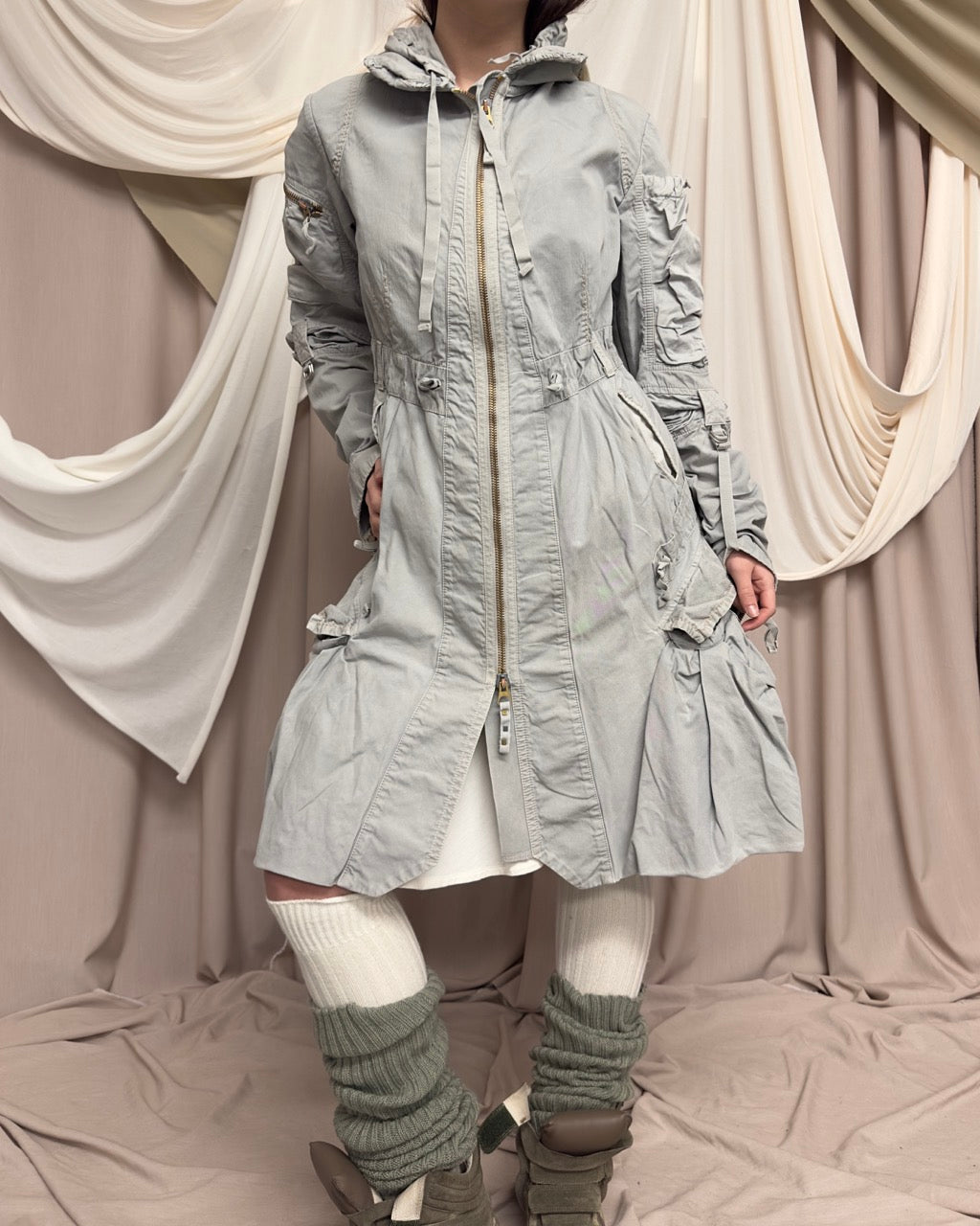 GREY HOODED COMBAT COAT by Marithé + François Girbaud
