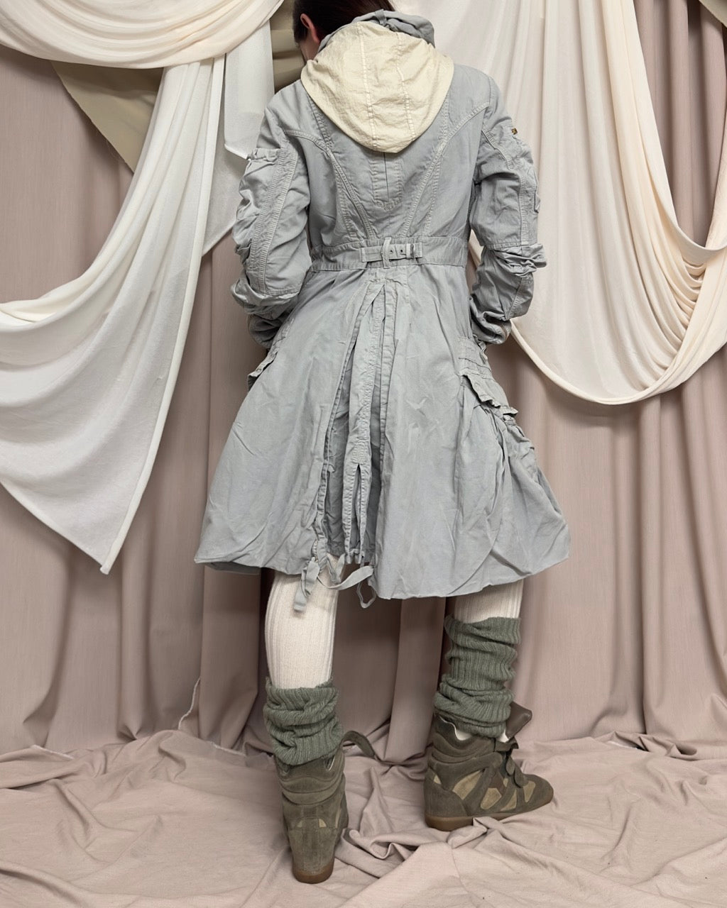 GREY HOODED COMBAT COAT by Marithé + François Girbaud