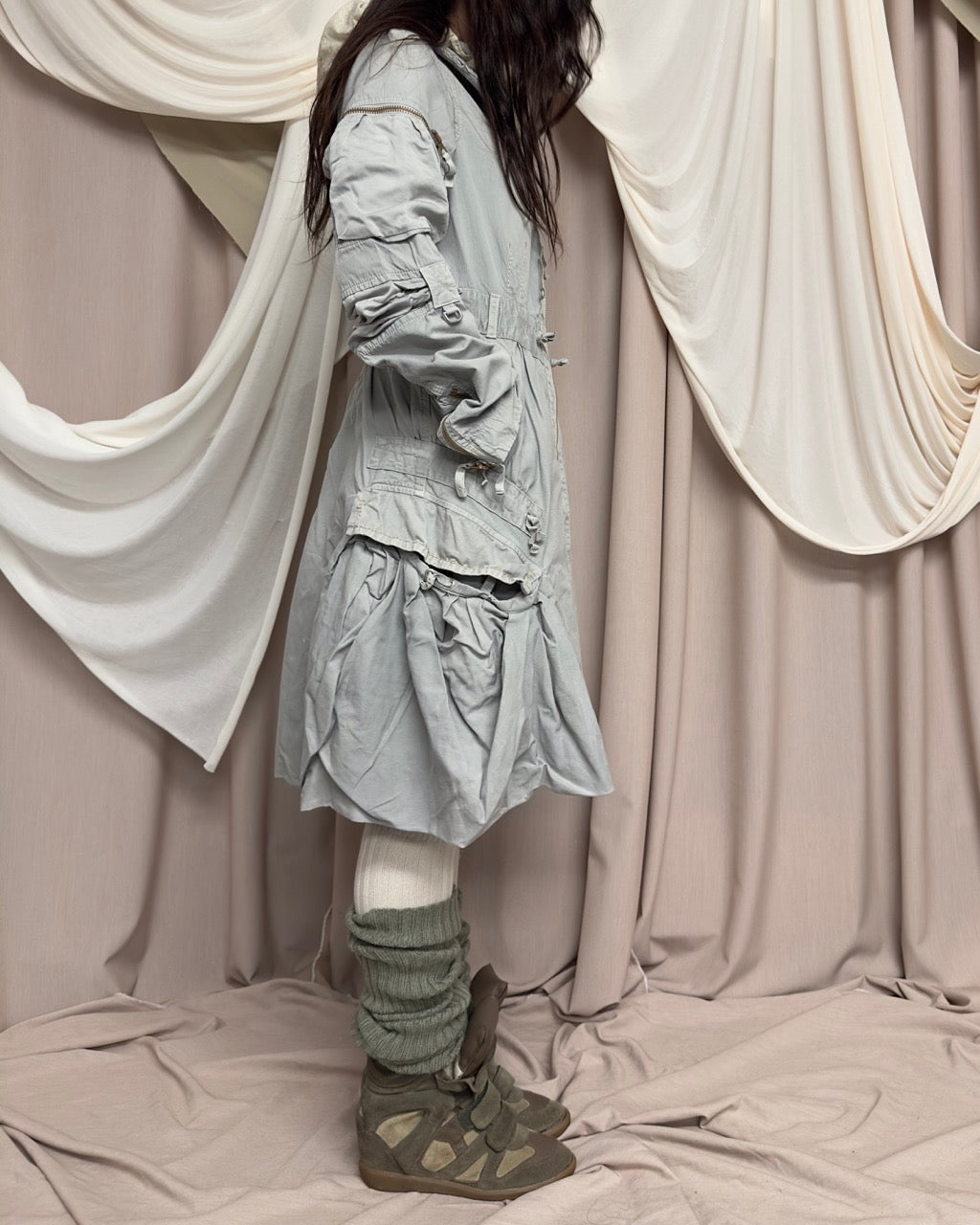 GREY HOODED COMBAT COAT by Marithé + François Girbaud