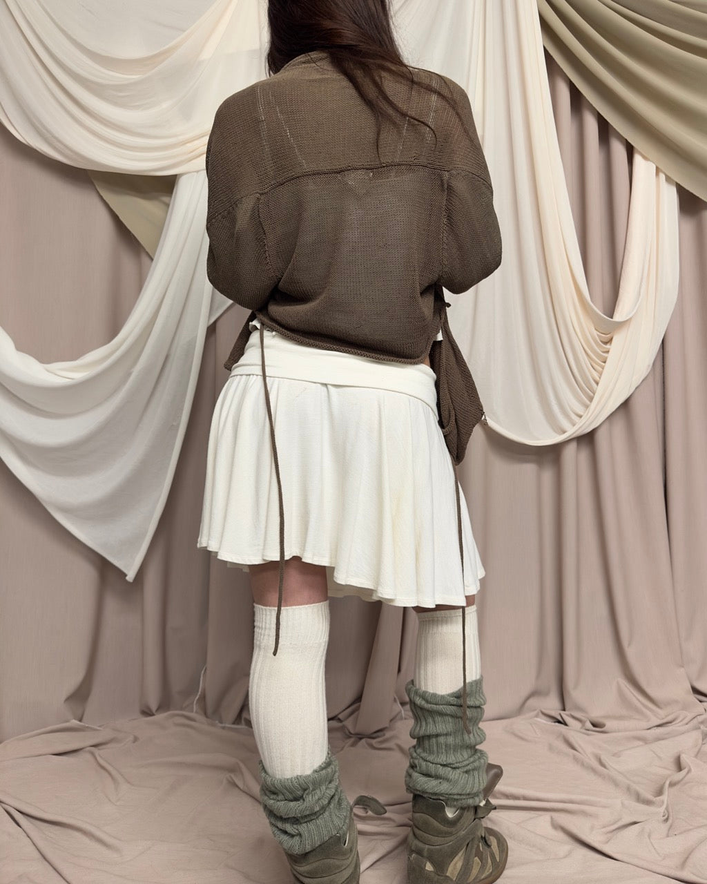 KHAKI KNIT WRAP SHRUG by Sarah Pacini