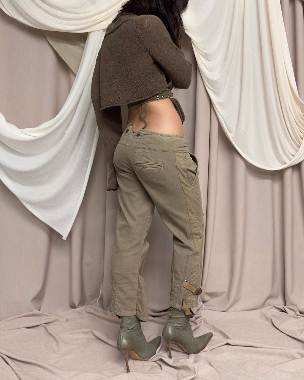 KHAKI LEATHER STRAP TROUSERS by Replay