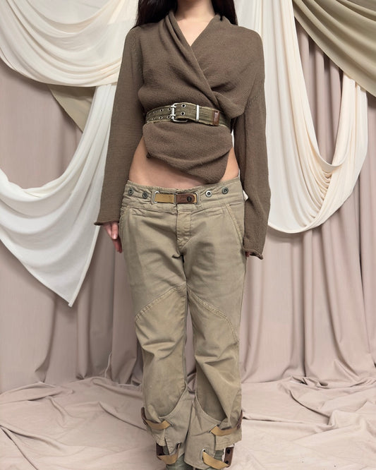 STUDDED KHAKI CANVAS BELT by Marithé + François Girbaud