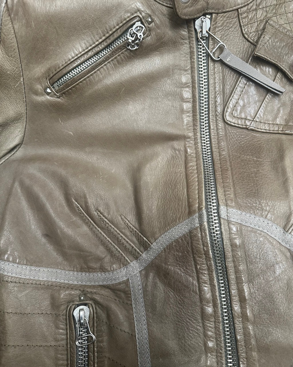 KHAKI LEATHER MOTO JACKET by Diesel