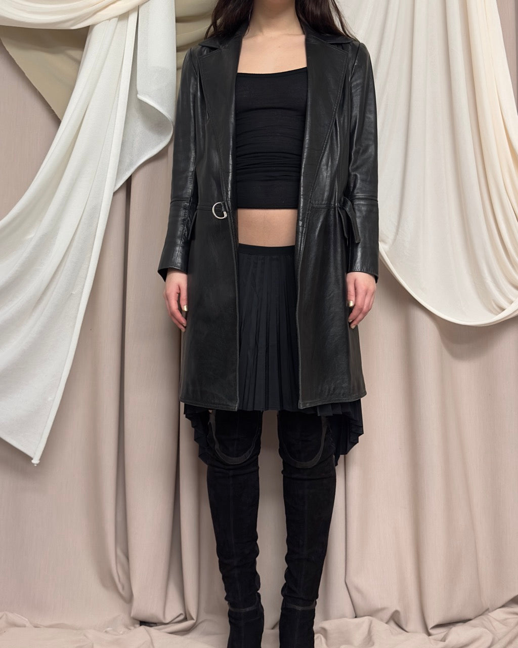 BLACK LEATHER COAT BY PLEIN SUD