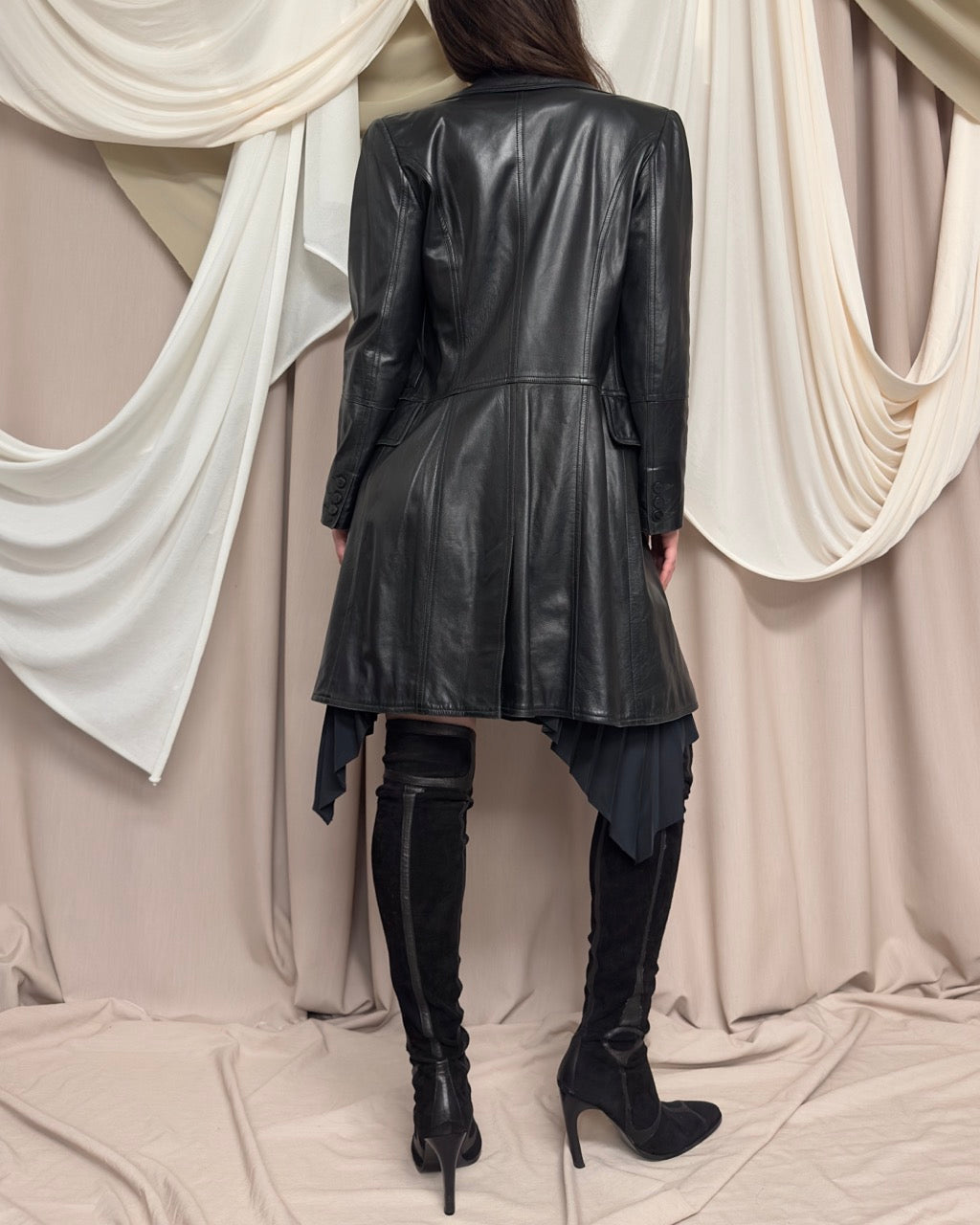 BLACK LEATHER COAT BY PLEIN SUD
